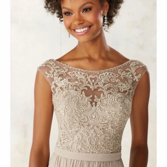 Morilee 21522 Latte bridesmaid Dress lace chiffon size 16 Mother of bride NWT - Picture 2 of 15